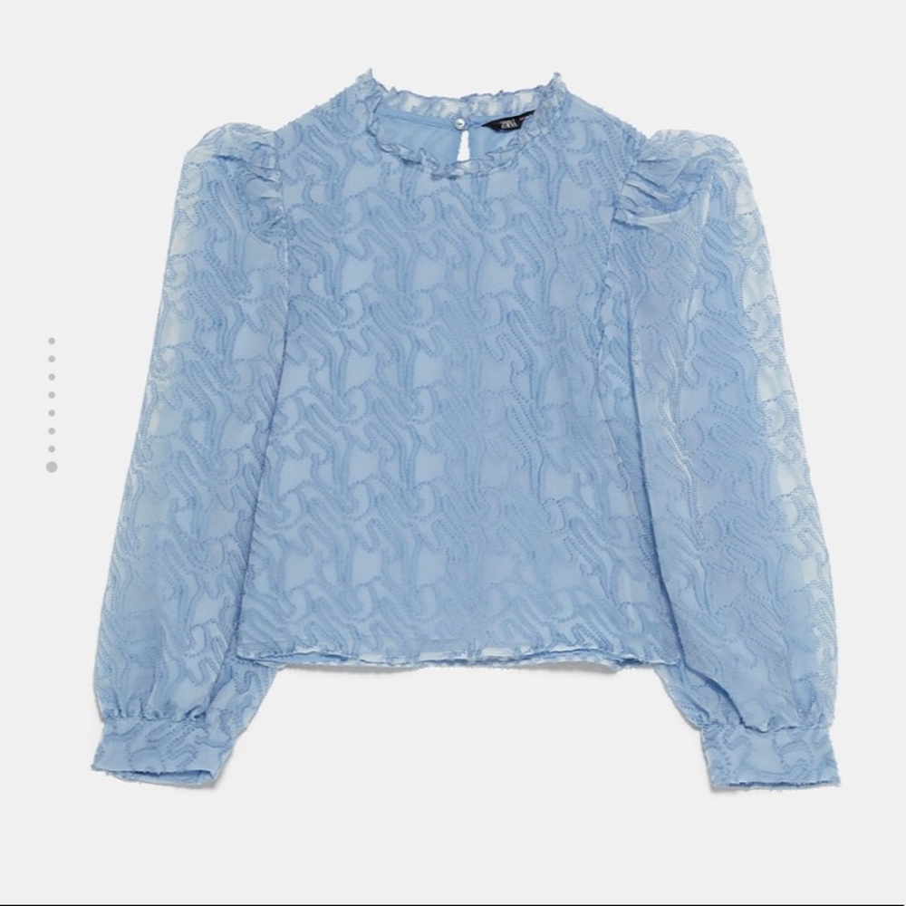 NWT Zara Blue Puff Sleeve Top Blouse Medium